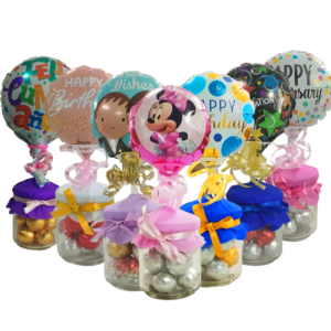 Pomos con chocolates Bolibol y globos